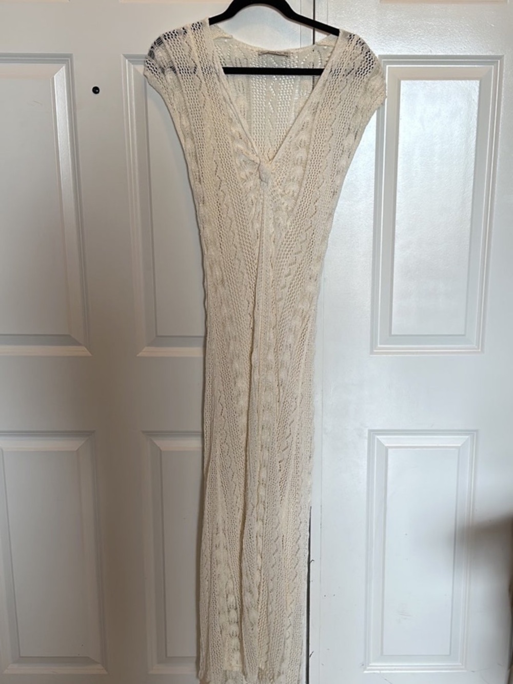 Zara Cream Open-Weave Knit Maxi Dress